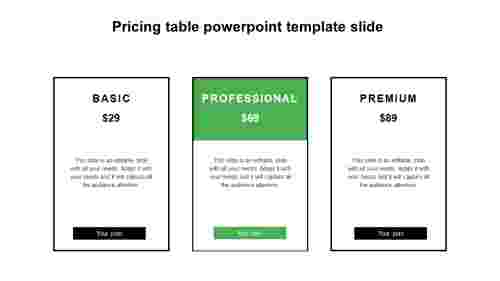 pricing table powerpoint template slide